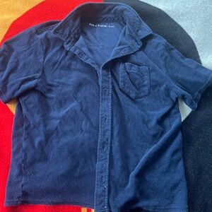 Sun + Stone Blue Terry Cloth Short Sleeve Button Down Size Large